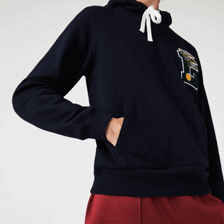 мушкарци дукс од памучног флиса са капуљачом л бадге 86881100 тамноплава 166 Lacoste