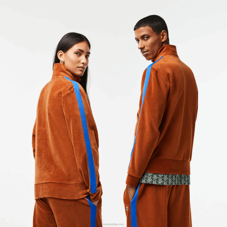 мушкарци дуксерица од сомота са рајсфершлусом нормалног кроја 86881117 браон 3пб Lacoste