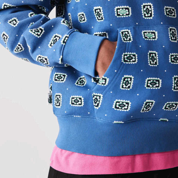 мушкарци памучна дуксерица са слободним принтом уживо 86881143 плаво бела бк9 Lacoste