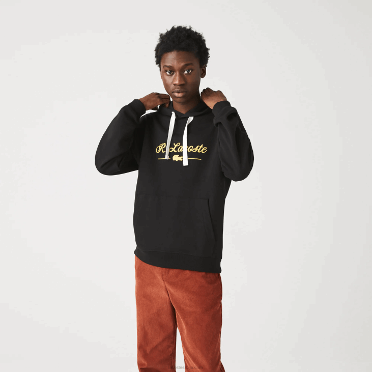 мушкарци дукс од памучног флиса са извезеним словима 86881154 црна 031 Lacoste