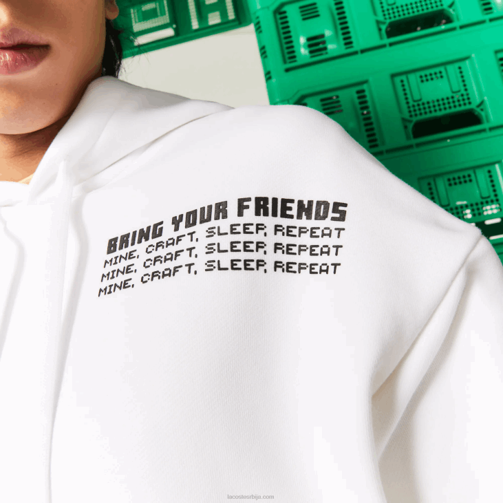 мушкарци ливе к минецрафт лоосе фит флееце хоодие 86881165 бела 001 Lacoste