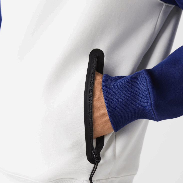 мушкарци двобојна дуксерица са контрастним џепом са капуљачом 86881190 бело плаво еме Lacoste
