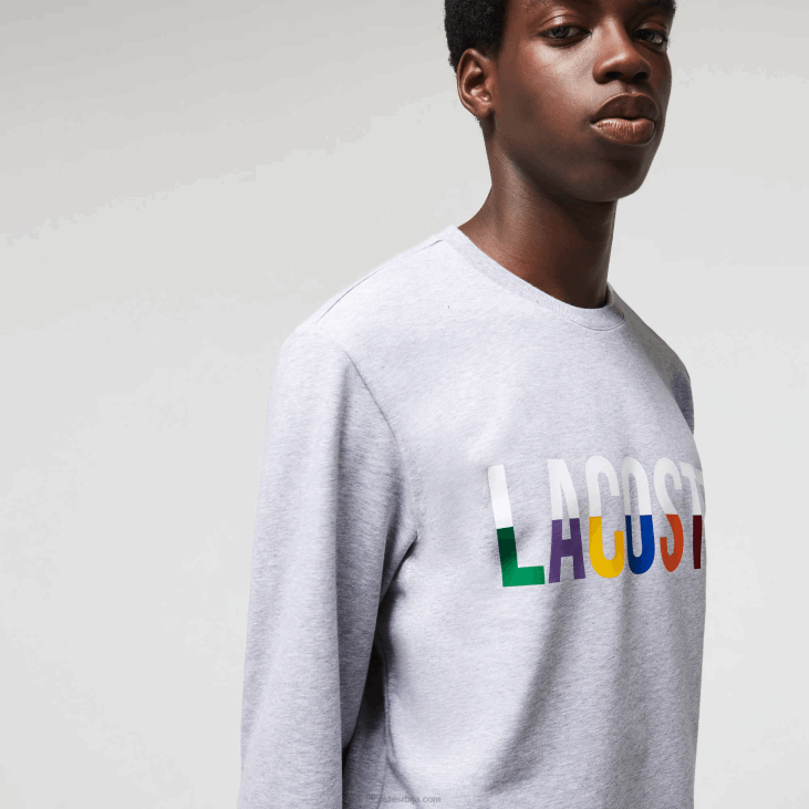 мушкарци затворени дукс од памучног флиса 86881222 сива цхине бела в9д Lacoste