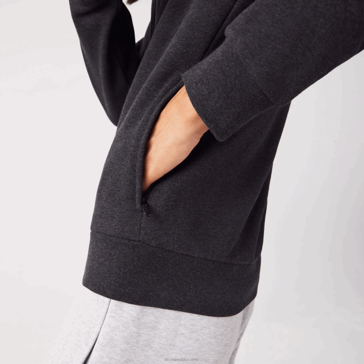 мушкарци дуксерица од брушеног флиса са рајсфершлусом регуларног кроја 86881271 сива ел6 Lacoste