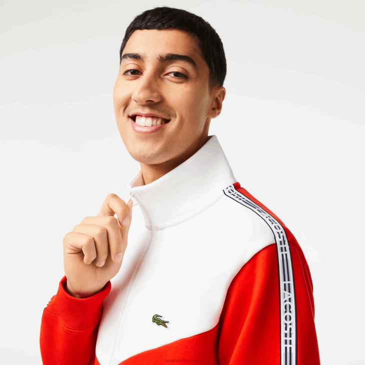 мушкарци Дуксер са рајсфершлусом у боји класичног кроја 868819 црвено бела 75с Lacoste