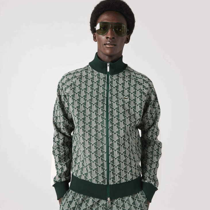 мушкарци дуксерица са рајсфершлусом са монограмом стандардног кроја 8688276 зелена беж 7м4 Lacoste