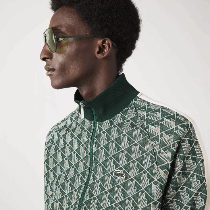 мушкарци дуксерица са рајсфершлусом са монограмом стандардног кроја 8688276 зелена беж 7м4 Lacoste