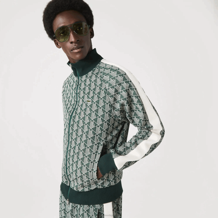 мушкарци дуксерица са рајсфершлусом са монограмом стандардног кроја 8688276 зелена беж 7м4 Lacoste