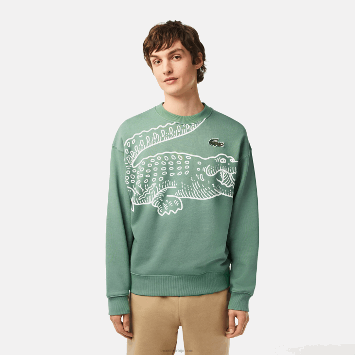 мушкарци дуксерица са округлим изрезом и крокодезом 8688361 каки зелена кк5 Lacoste