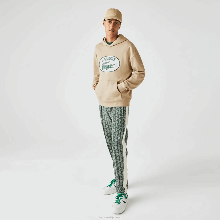 мушкарци дуксерица са капуљачом са монограмом слободног кроја 8688971 беж 02с Lacoste