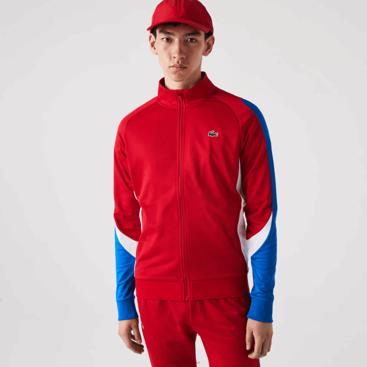 мушкарци спортска тениска дуксерица са патентним затварачем 8688977 црвено плаво бело в50 Lacoste