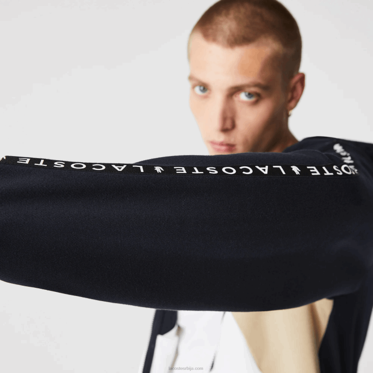 мушкарци Дуксерица са рајсфершлусом са рајсфершлусом са капуљачом и словима 8688997 тамноплава бела беж е8т Lacoste