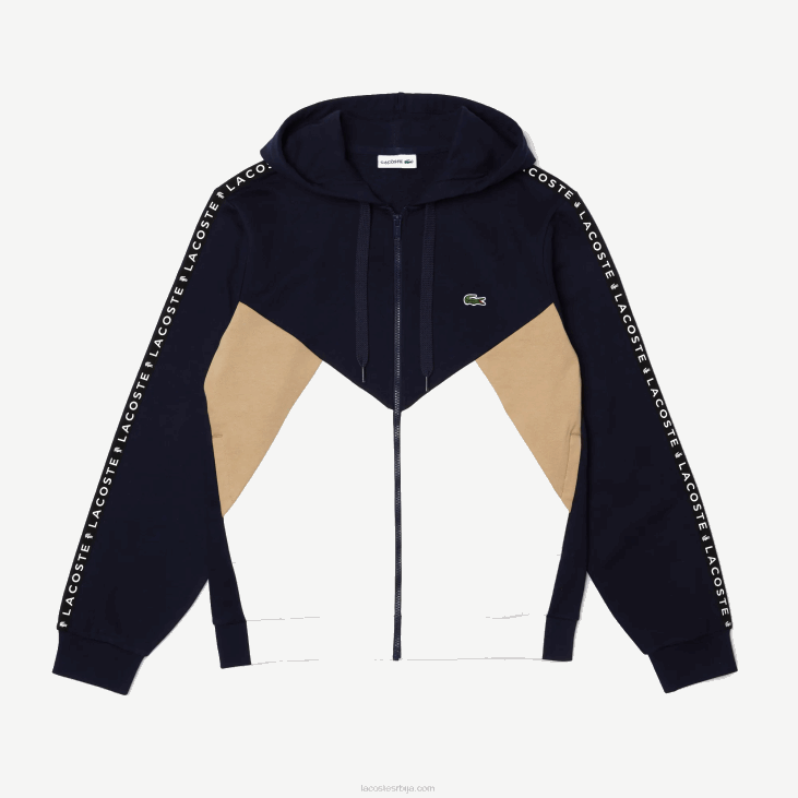 мушкарци Дуксерица са рајсфершлусом са рајсфершлусом са капуљачом и словима 8688997 тамноплава бела беж е8т Lacoste