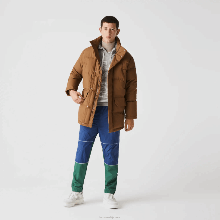 мушкарци дуги пуфер капут са одвојивом капуљачом 86881318 браон з0в Lacoste