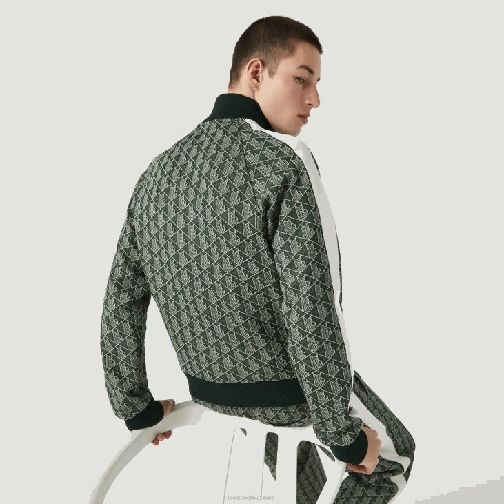 мушкарци јакна са патентним затварачем са живом монограмом 86881188 зелена беж 7м4 Lacoste