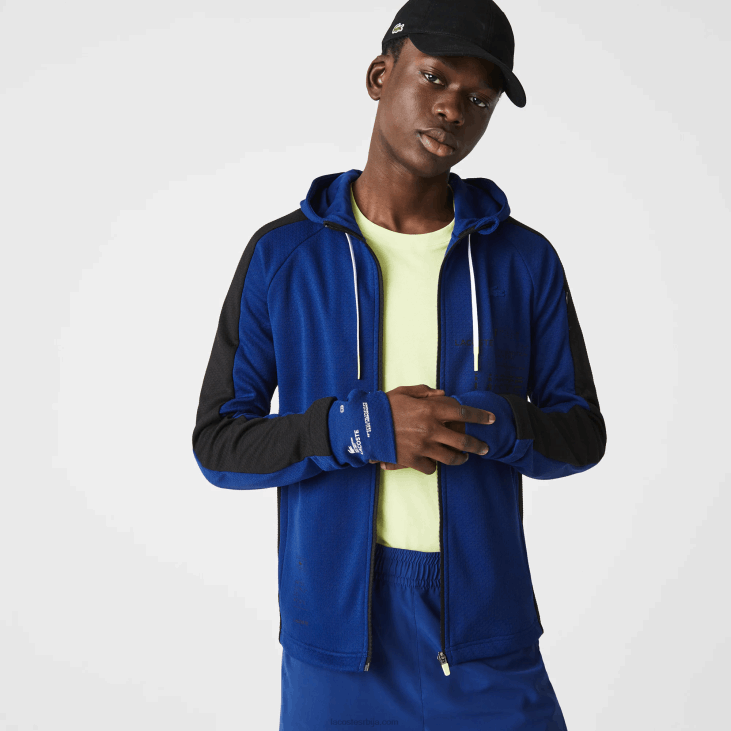 мушкарци спортска контрастна јакна са капуљачом 86881191 плава црна бела пвх Lacoste