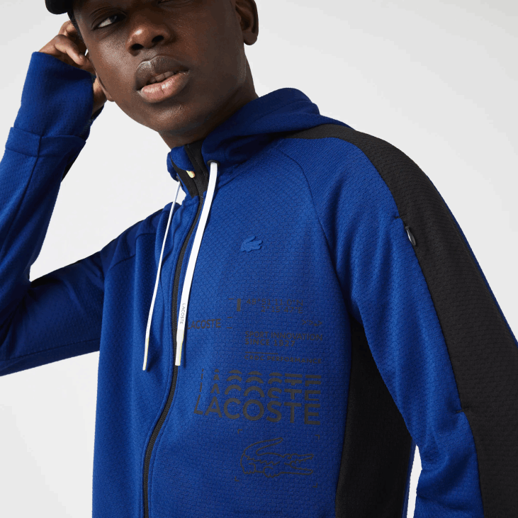 мушкарци спортска контрастна јакна са капуљачом 86881191 плава црна бела пвх Lacoste