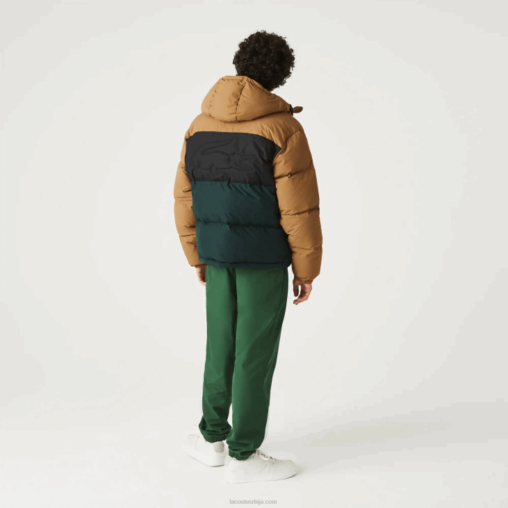 мушкарци прошивена колорблоцк водоодбојна јакна 86881227 браон црна зелена тпв Lacoste