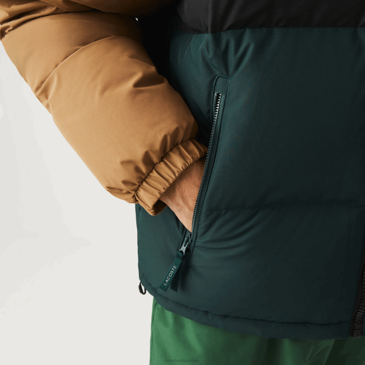 мушкарци прошивена колорблоцк водоодбојна јакна 86881227 браон црна зелена тпв Lacoste