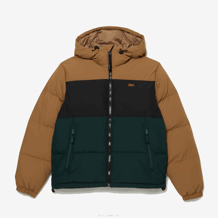мушкарци прошивена колорблоцк водоодбојна јакна 86881227 браон црна зелена тпв Lacoste