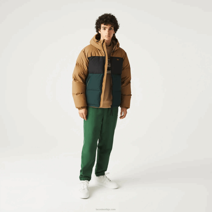мушкарци прошивена колорблоцк водоодбојна јакна 86881227 браон црна зелена тпв Lacoste