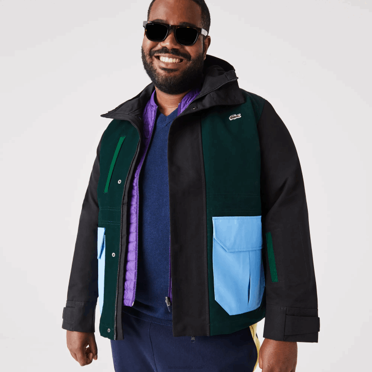 мушкарци водоодбојна јакна од кепера у боји 86881247 црно плаво зелено ндн Lacoste