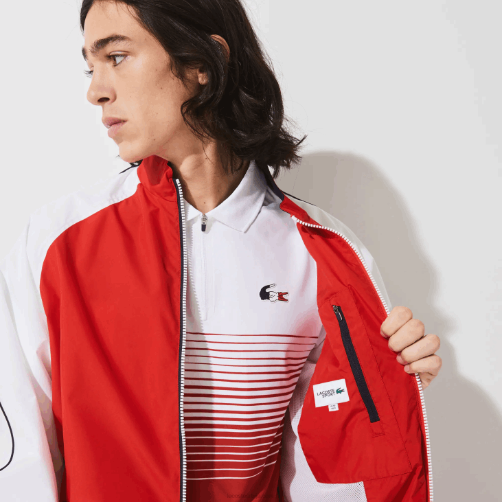 мушкарци спорт Френцх спортинг спирит едитион водоотпорна јакна са патент затварачем 86881287 црвено бела тамноплава ии2 Lacoste