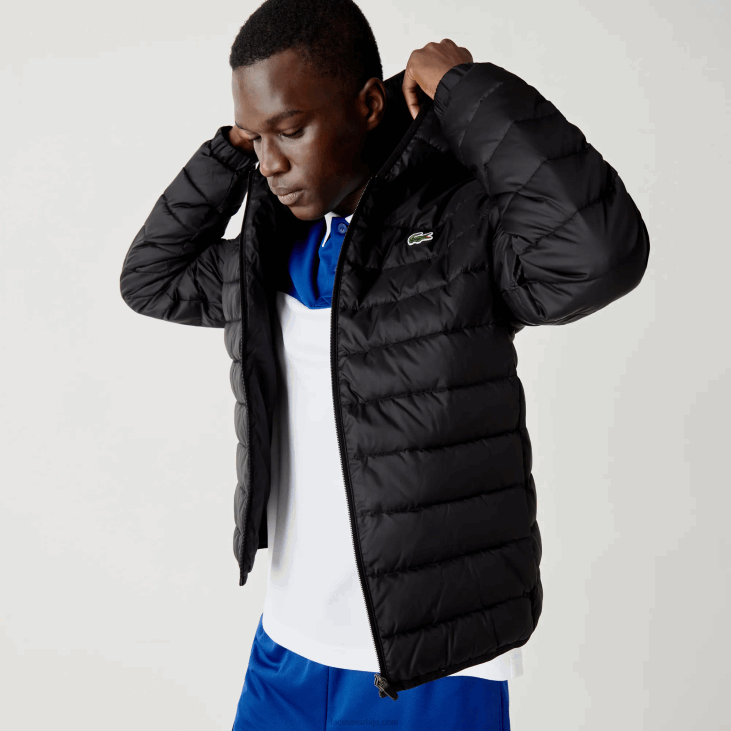 мушкарци спортска водоотпорна прошивена јакна са капуљачом 86881319 црна ц31 Lacoste