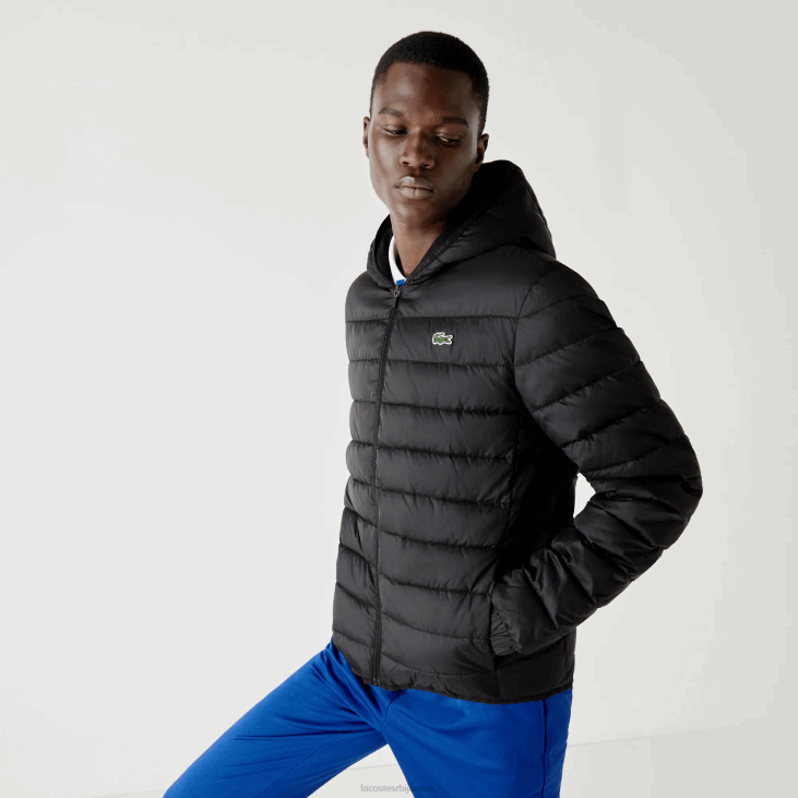 мушкарци спортска водоотпорна прошивена јакна са капуљачом 86881319 црна ц31 Lacoste