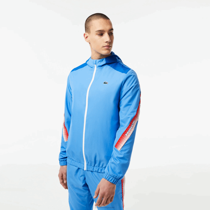 мушкарци тениска јакна са капуљачом од рециклираног полиестера 8688380 плаво бела вки Lacoste