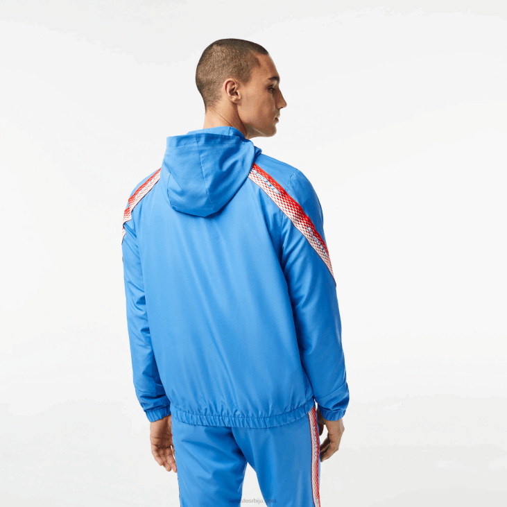 мушкарци тениска јакна са капуљачом од рециклираног полиестера 8688380 плаво бела вки Lacoste