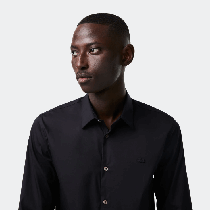 мушкарци памучна памучна кошуља са француским овратником 86881437 црна 031 Lacoste