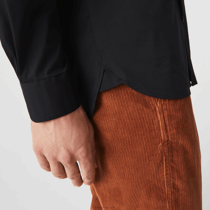 мушкарци памучна памучна кошуља са француским овратником 86881437 црна 031 Lacoste