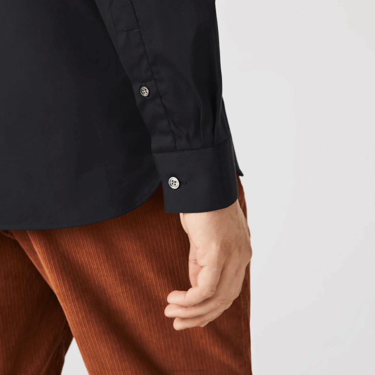 мушкарци памучна памучна кошуља са француским овратником 86881437 црна 031 Lacoste