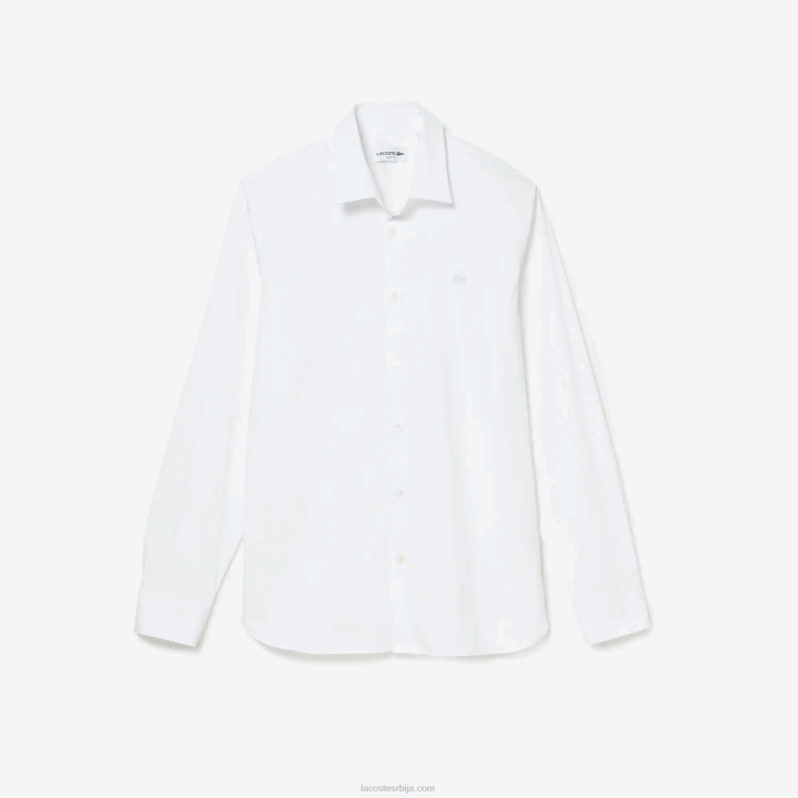 мушкарци памучна памучна кошуља са француским овратником 86881438 бела 001 Lacoste
