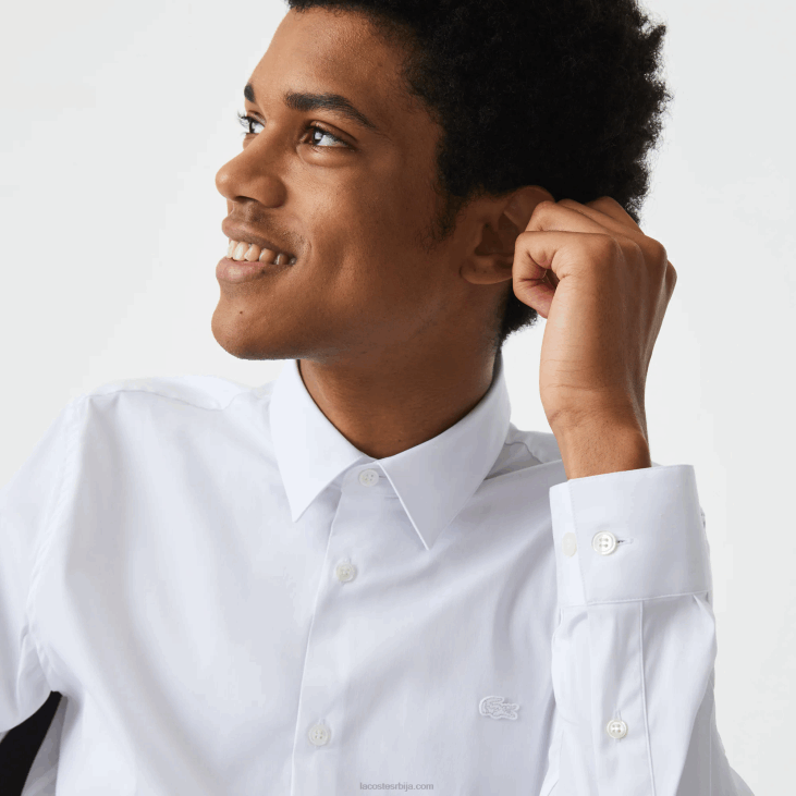мушкарци памучна памучна кошуља са француским овратником 86881438 бела 001 Lacoste