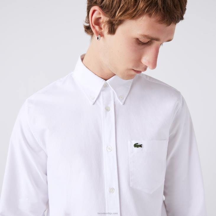 мушкарци Оксфордска памучна кошуља стандардног кроја 86881467 бела 001 Lacoste