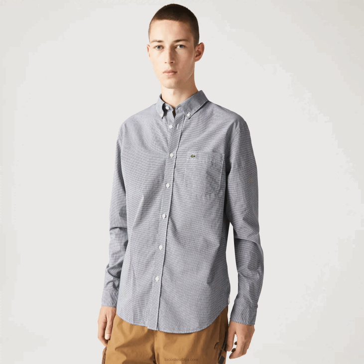 мушкарци обична памучна кошуља од поплина 86881485 бела тамноплава 522 Lacoste