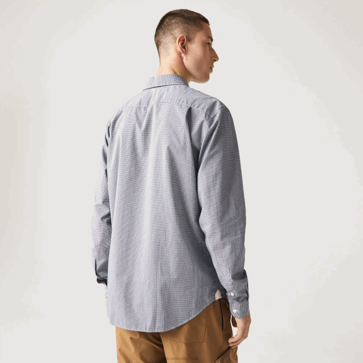 мушкарци обична памучна кошуља од поплина 86881485 бела тамноплава 522 Lacoste