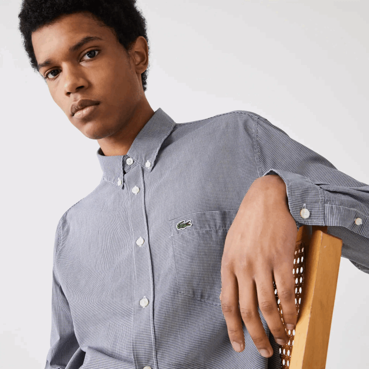 мушкарци обична памучна кошуља од поплина 86881485 бела тамноплава 522 Lacoste