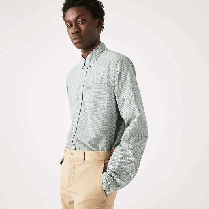 мушкарци обична памучна кошуља од поплина 86881486 бело зелено 737 Lacoste