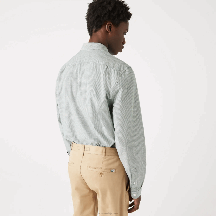 мушкарци обична памучна кошуља од поплина 86881486 бело зелено 737 Lacoste