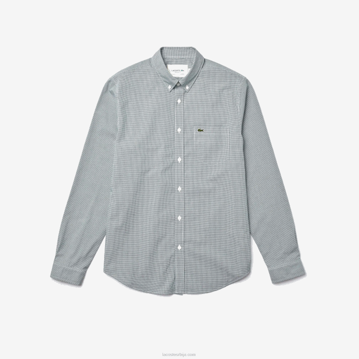 мушкарци обична памучна кошуља од поплина 86881486 бело зелено 737 Lacoste