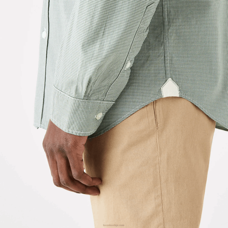 мушкарци обична памучна кошуља од поплина 86881486 бело зелено 737 Lacoste