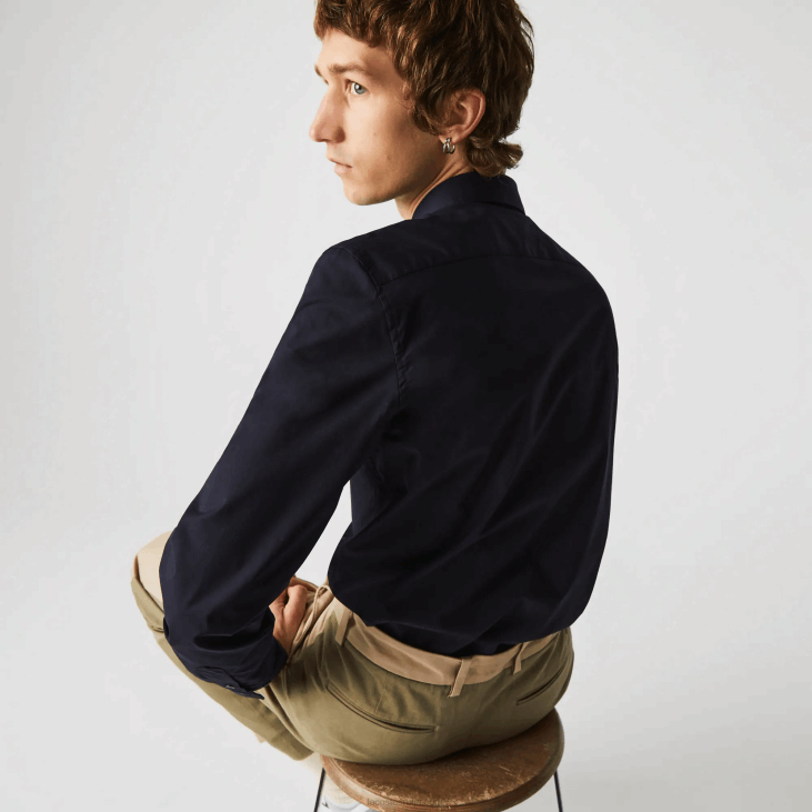 мушкарци слим фит растезљива памучна кошуља од поплина 86881487 тамноплава хде Lacoste