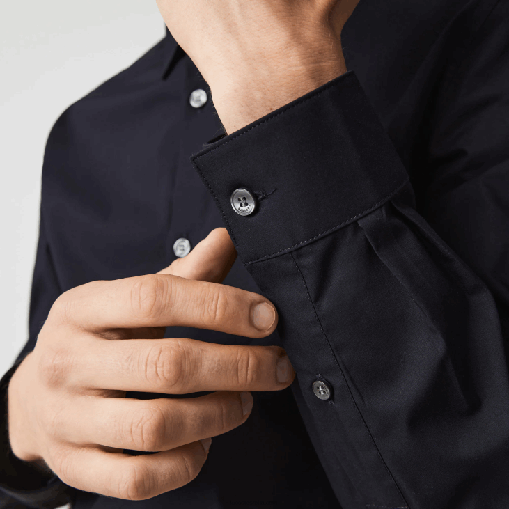 мушкарци слим фит растезљива памучна кошуља од поплина 86881487 тамноплава хде Lacoste