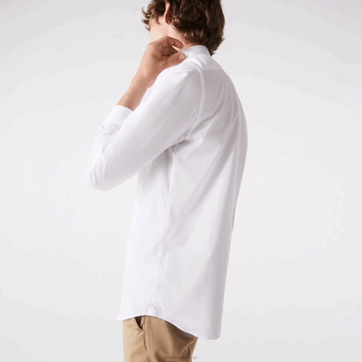 мушкарци слим фит растезљива памучна кошуља од поплина 86881488 бела 001 Lacoste