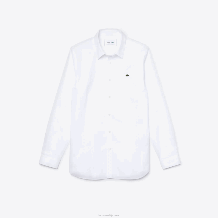 мушкарци слим фит растезљива памучна кошуља од поплина 86881488 бела 001 Lacoste