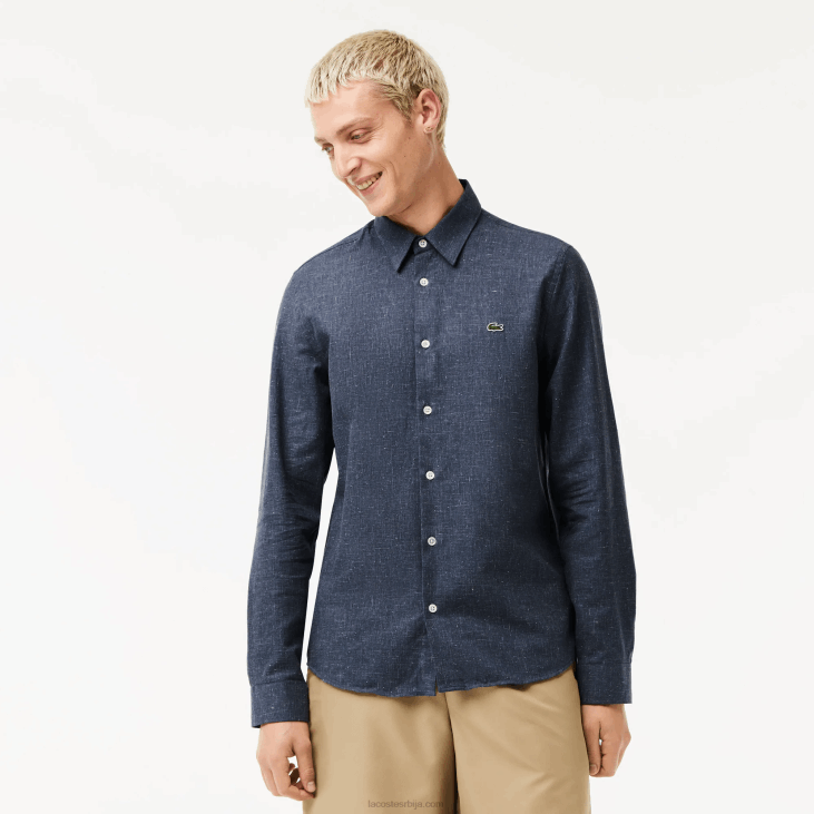 мушкарци уска памучна шамбре кошуља 86881519 црно/бело хв Lacoste