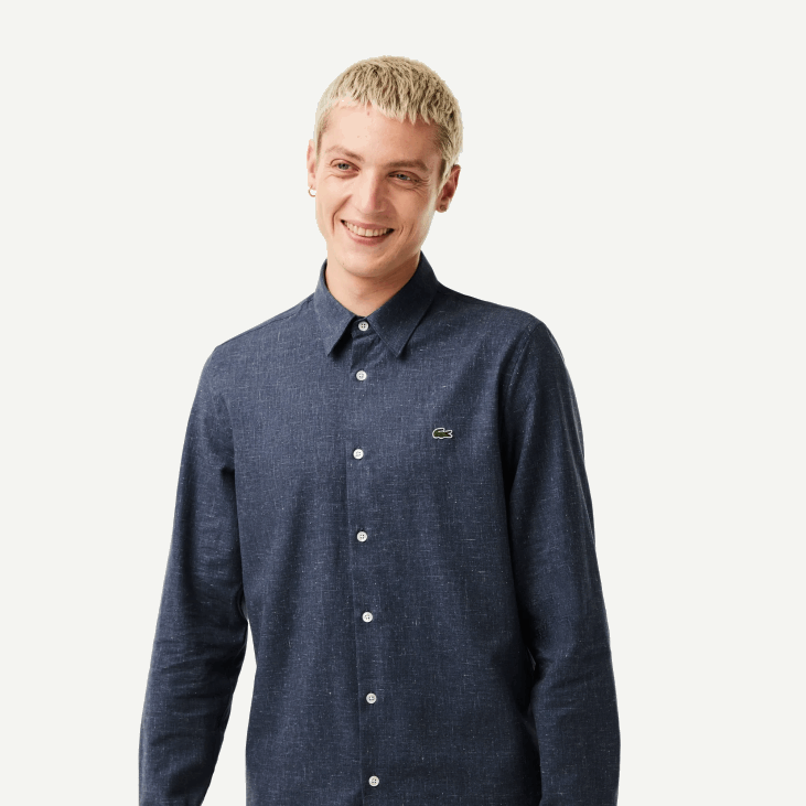 мушкарци уска памучна шамбре кошуља 86881519 црно/бело хв Lacoste